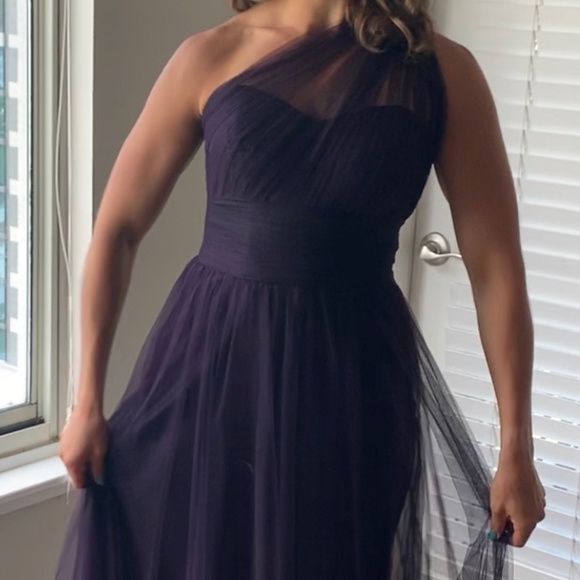 Long One-Shoulder Crinkle Chiffon Dress Bridesmaid - Picture 2 of 5